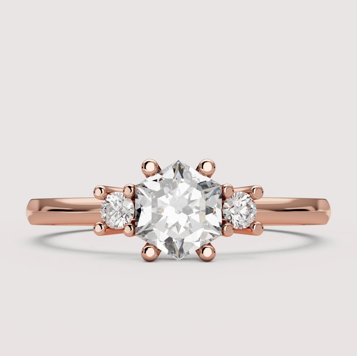 Millie - Hexagon Cut Classic Trilogy Engagement Ring Setting