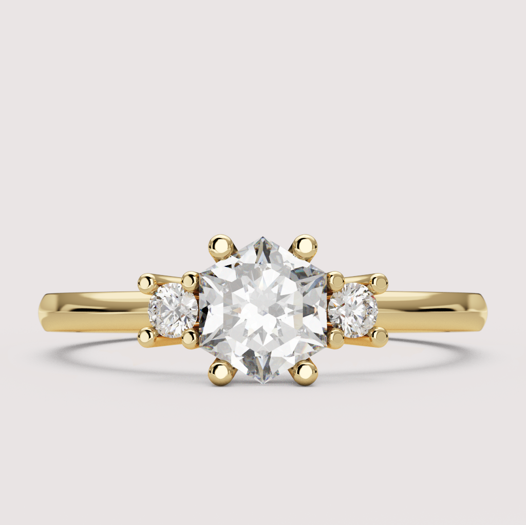 Millie - Hexagon Cut Classic Trilogy Engagement Ring Setting