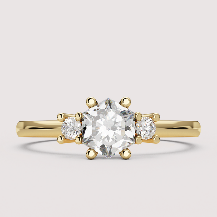 Millie - Hexagon Cut Classic Trilogy Engagement Ring Setting