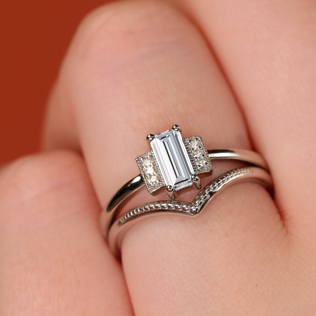 Marina - Lab Grown Baguette Diamond Art Deco Engagement Ring