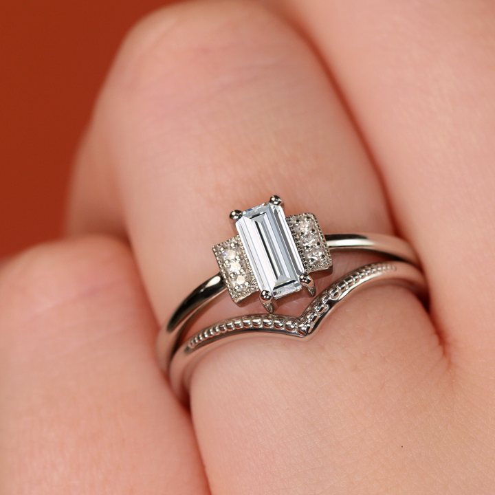 Marina - Lab Grown Baguette Diamond Art Deco Engagement Ring