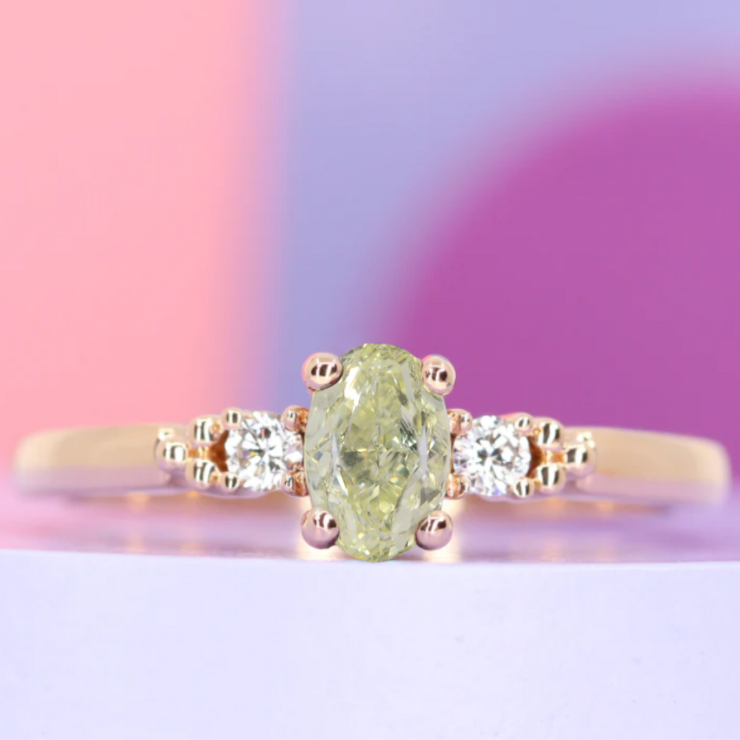 Natalia - Yellow Diamond Engagement Ring with White Diamond Side Stones - Made-to-Order