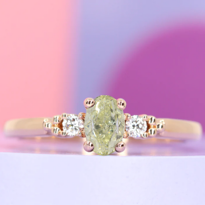 Natalia - Yellow Diamond Engagement Ring with White Diamond Side Stones - Made-to-Order