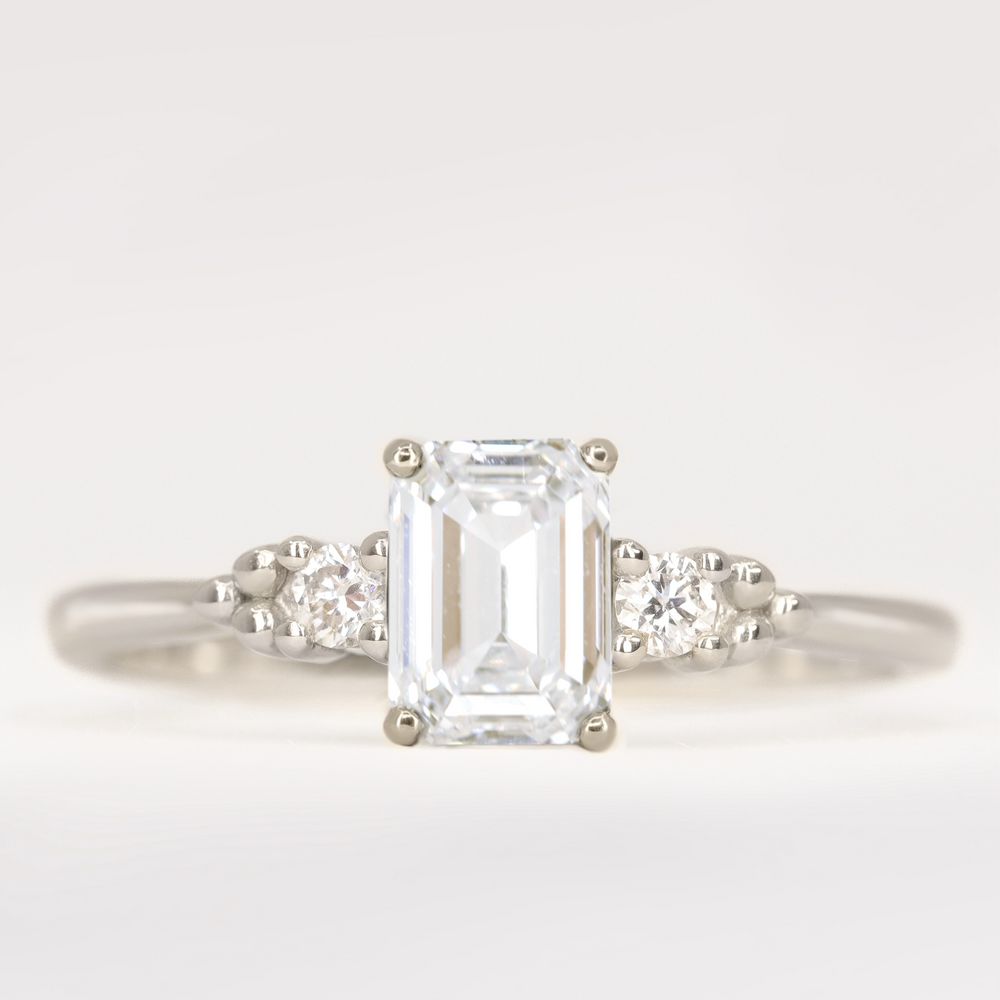 Natalia - Emerald Cut Lab Grown Diamond Trilogy Engagement Ring Engagement Rings - Made-to-Order