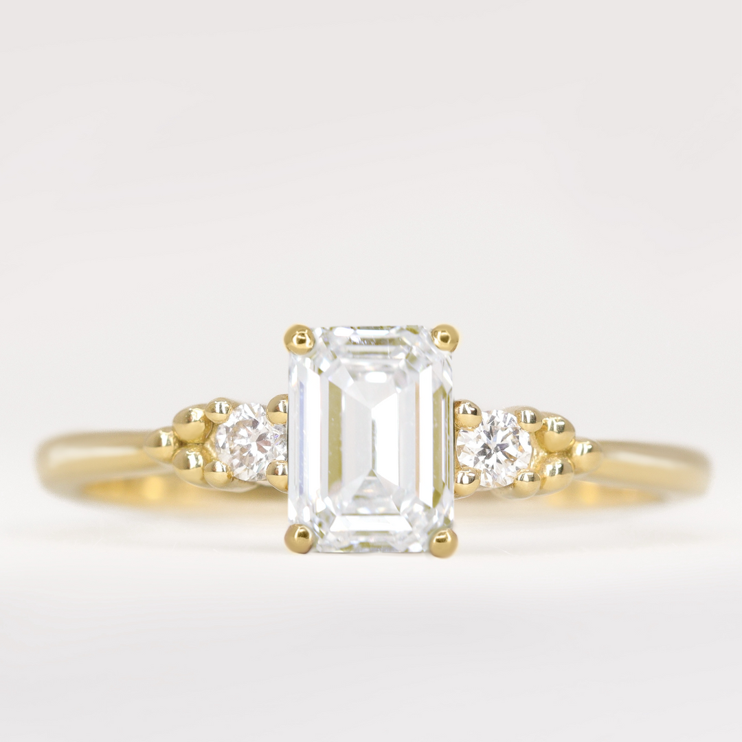 Natalia - Emerald Cut Lab Grown Diamond Trilogy Engagement Ring Engagement Rings - Made-to-Order