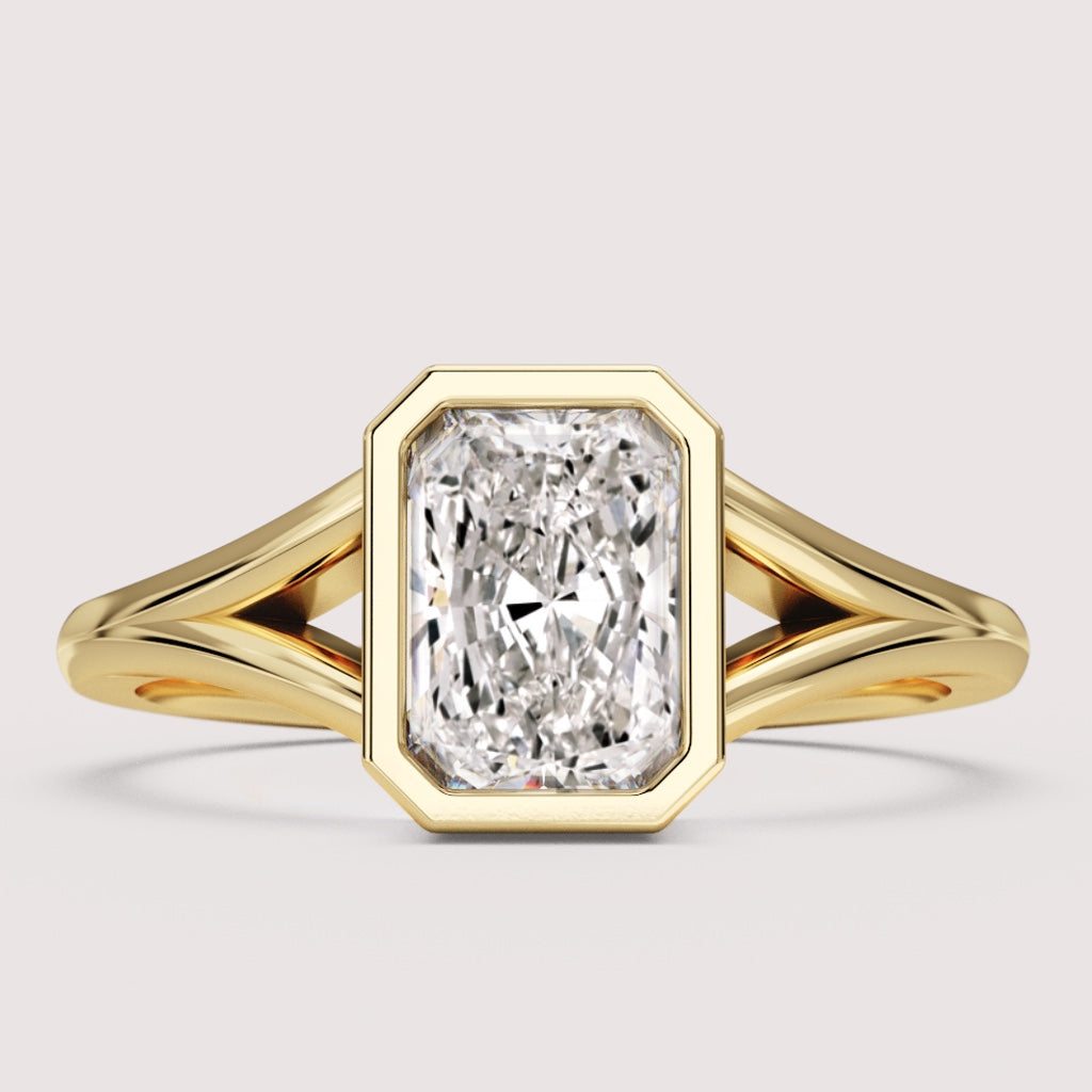 Natasha - Radiant Cut Bezel Set Split Shank Solitaire Engagement Ring Setting