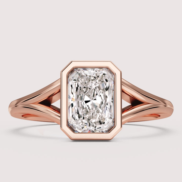 Natasha - Radiant Cut Bezel Set Split Shank Solitaire Engagement Ring Setting