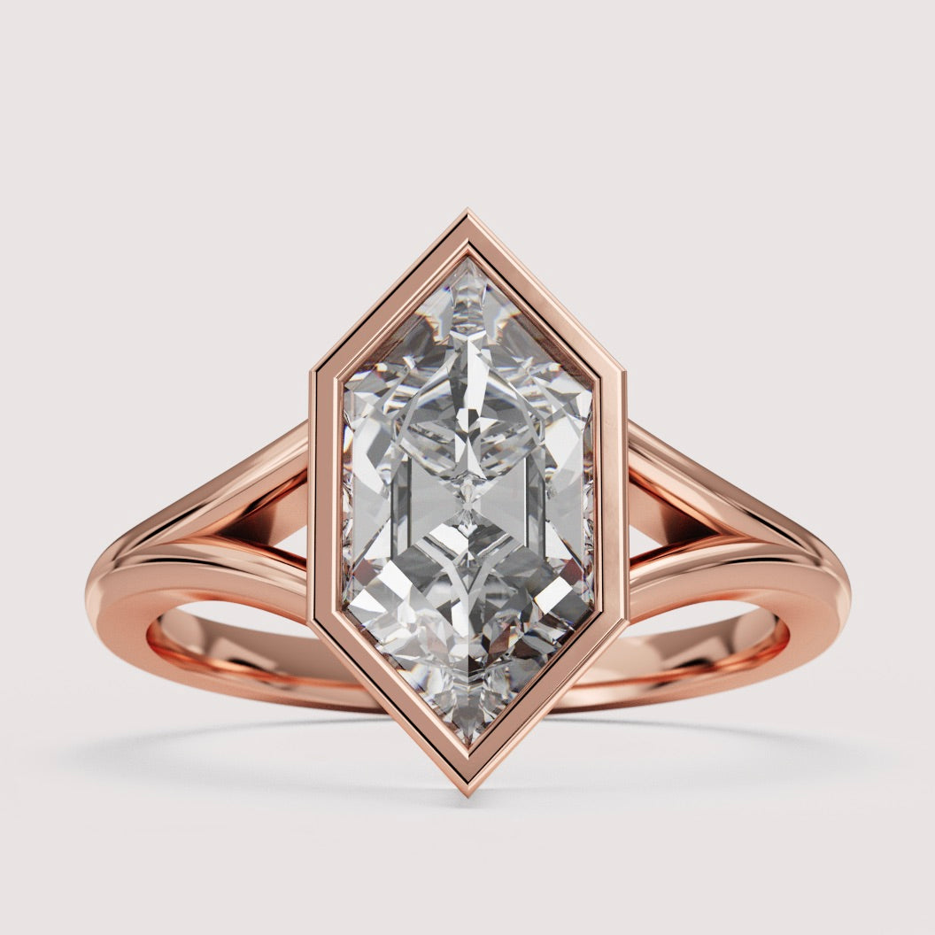 Natasha - Hexagon Cut Bezel Set Split Shank Solitaire Engagement Ring Setting