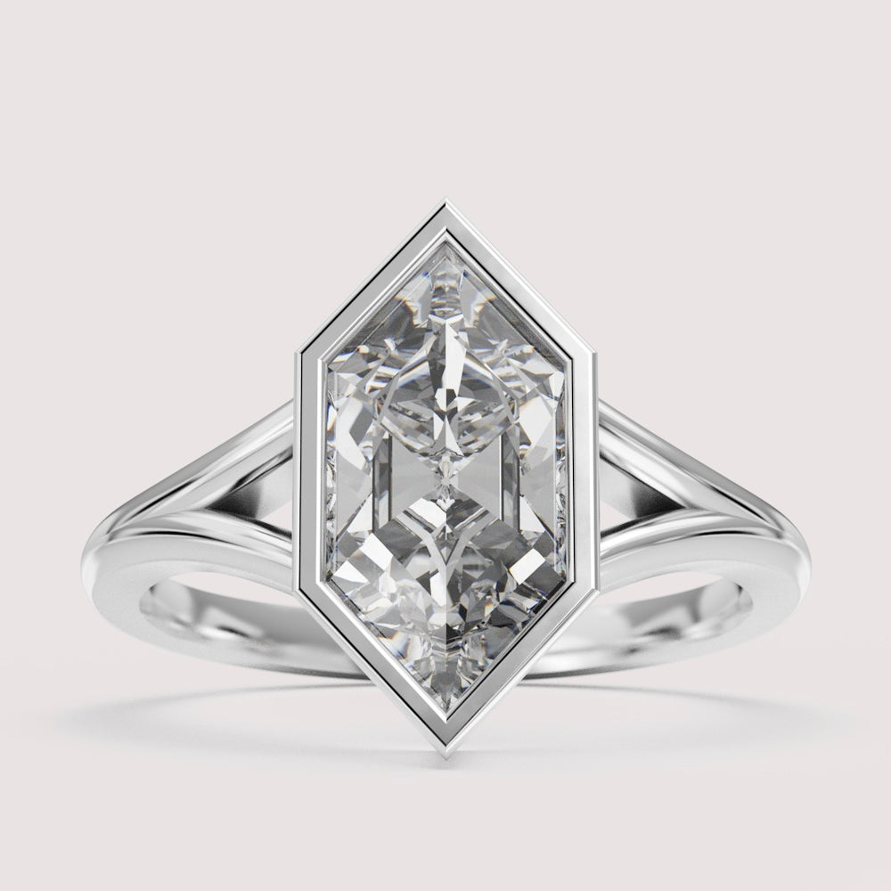 Natasha - Hexagon Cut Bezel Set Split Shank Solitaire Engagement Ring Setting