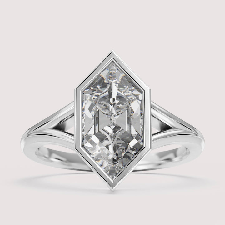 Natasha - Hexagon Cut Bezel Set Split Shank Solitaire Engagement Ring Setting