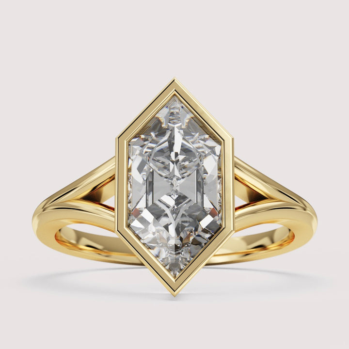 Natasha - Hexagon Cut Bezel Set Split Shank Solitaire Engagement Ring Setting