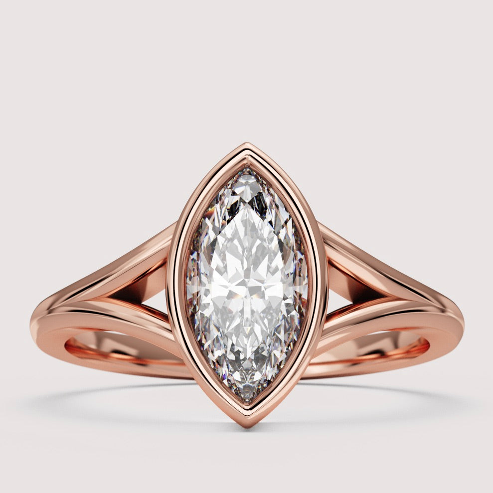 Natasha - Marquise Cut Bezel Set Split Shank Solitaire Engagement Ring Setting