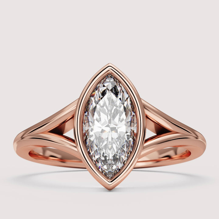 Natasha - Marquise Cut Bezel Set Split Shank Solitaire Engagement Ring Setting