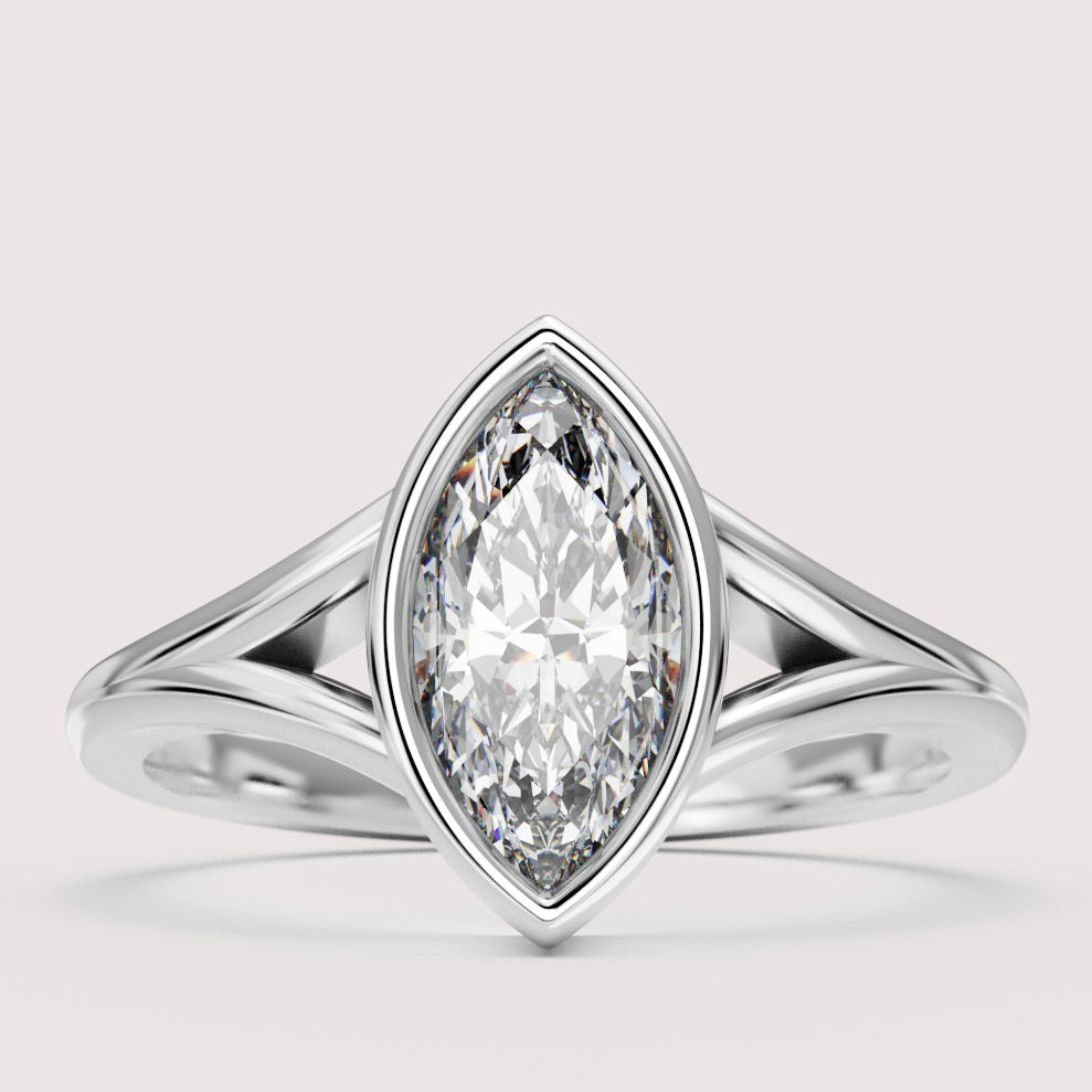 Natasha - Marquise Cut Bezel Set Split Shank Solitaire Engagement Ring Setting