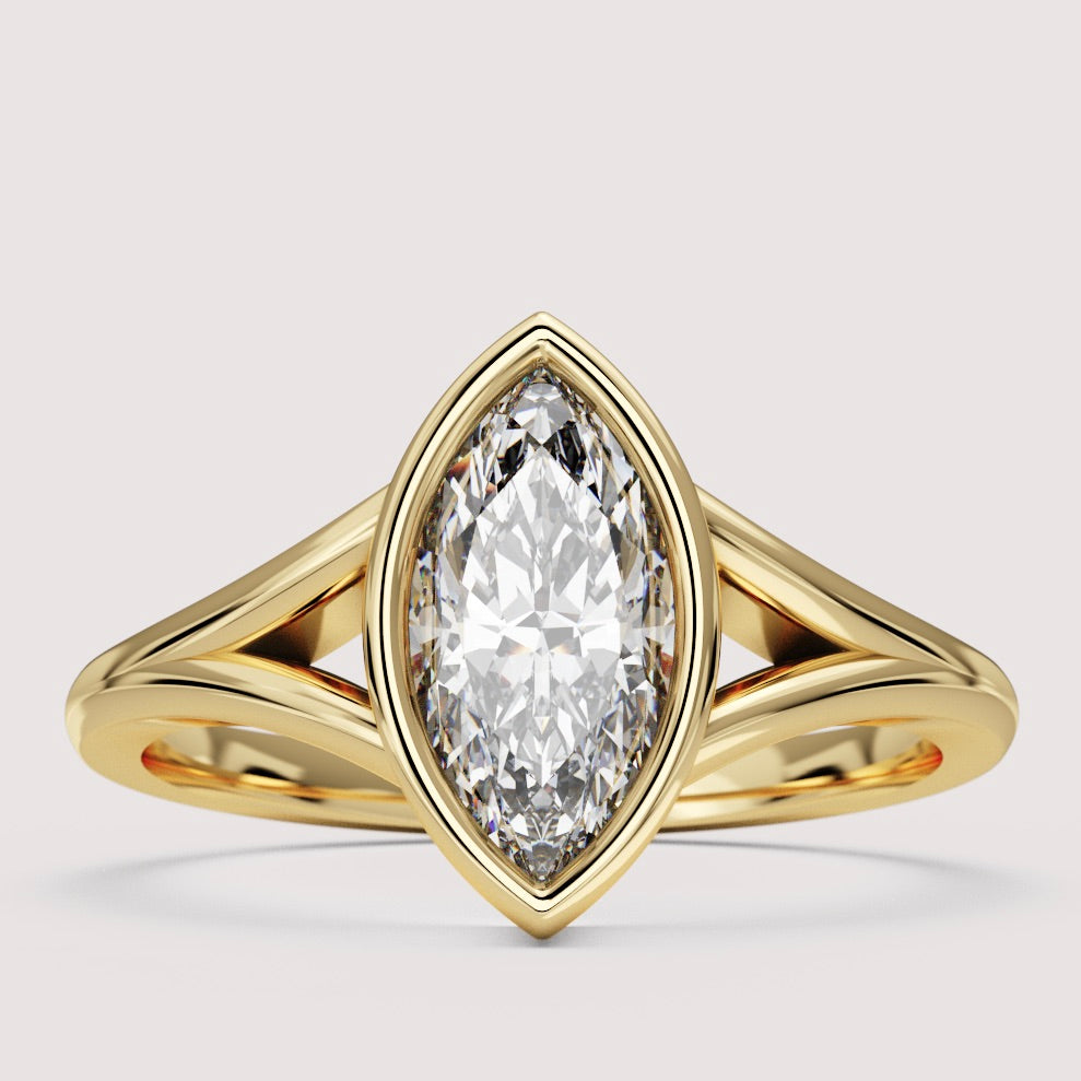 Natasha - Marquise Cut Bezel Set Split Shank Solitaire Engagement Ring Setting