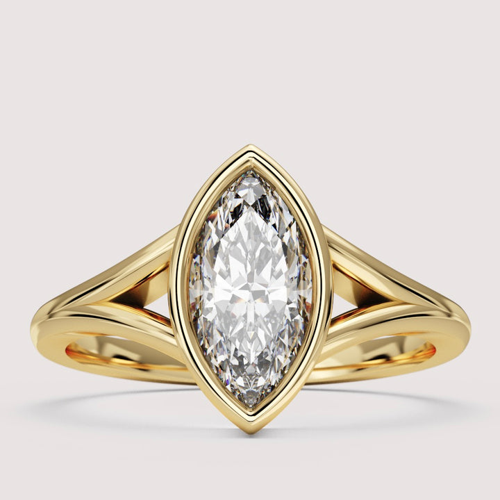 Natasha - Marquise Cut Bezel Set Split Shank Solitaire Engagement Ring Setting