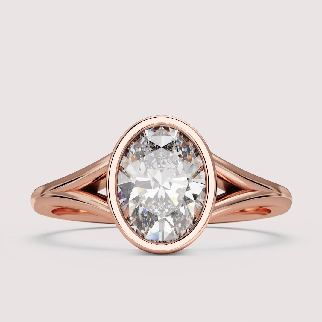 Natasha - Oval Cut Bezel Set Split Shank Solitaire Engagement Ring Setting
