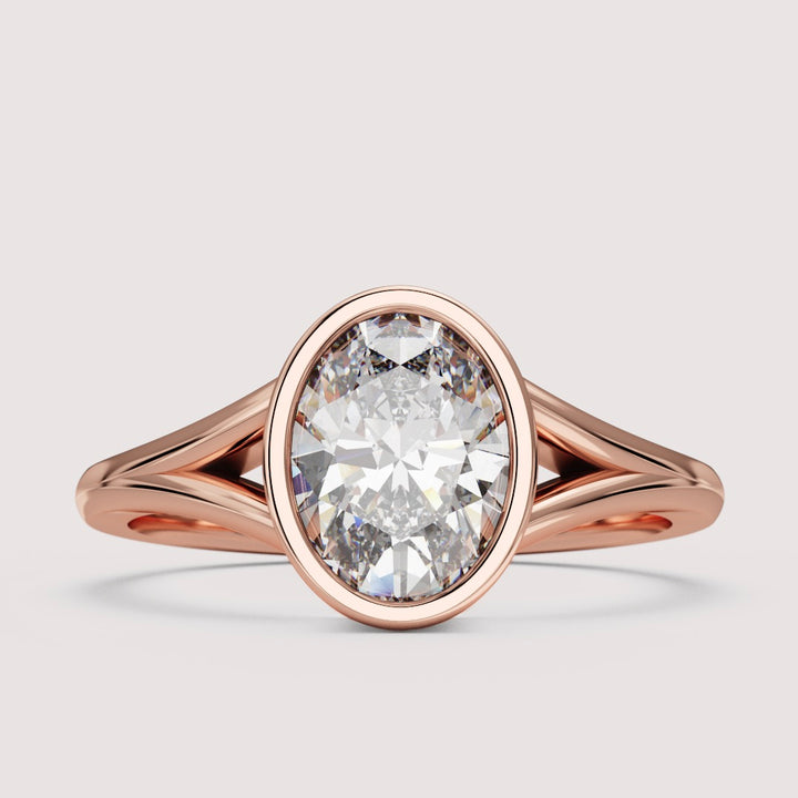 Natasha - Oval Cut Bezel Set Split Shank Solitaire Engagement Ring Setting