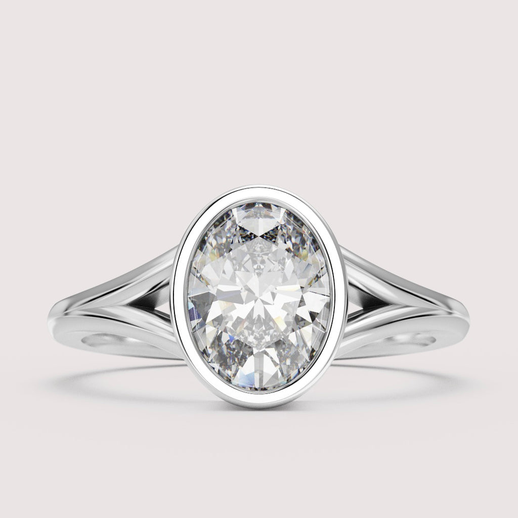 Natasha - Oval Cut Bezel Set Split Shank Solitaire Engagement Ring Setting