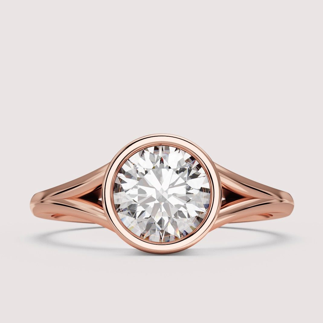 Natasha - Round Brilliant Cut Bezel Set Split Shank Solitaire Engagement Ring Setting