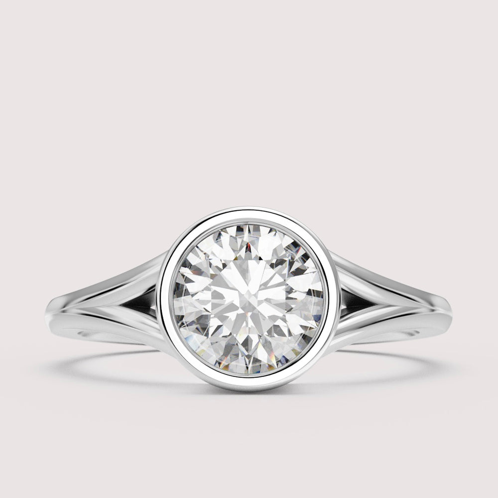 Natasha - Round Brilliant Cut Bezel Set Split Shank Solitaire Engagement Ring Setting