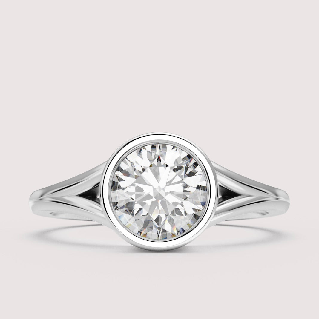 Natasha - Round Brilliant Cut Bezel Set Split Shank Solitaire Engagement Ring Setting