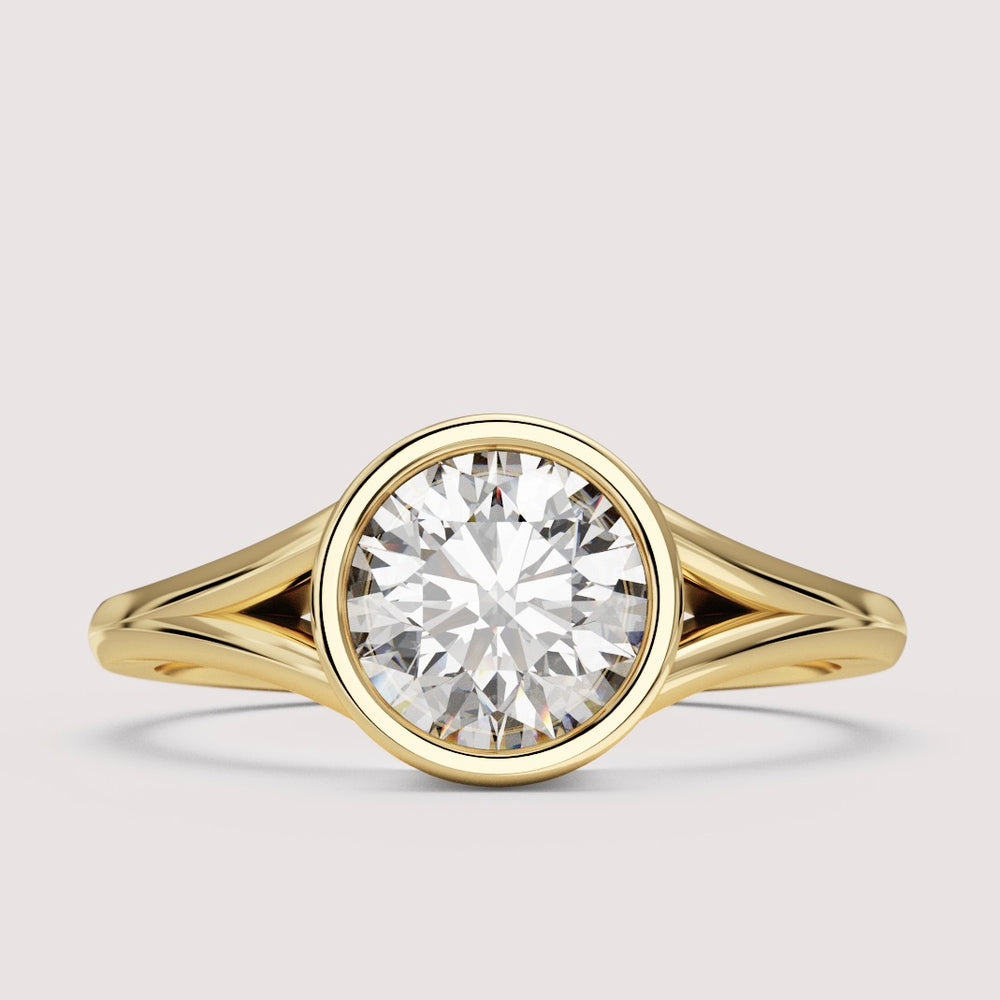 Natasha - Round Brilliant Cut Bezel Set Split Shank Solitaire Engagement Ring Setting