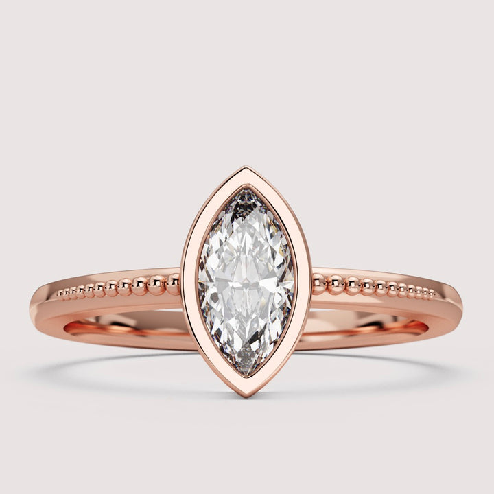Nina - Marquise Cut Bezel Set Beaded Solitaire Engagement Ring Setting