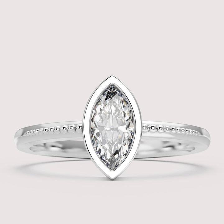 Nina - Marquise Cut Bezel Set Beaded Solitaire Engagement Ring Setting