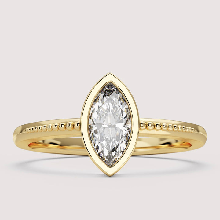 Nina - Marquise Cut Bezel Set Beaded Solitaire Engagement Ring Setting