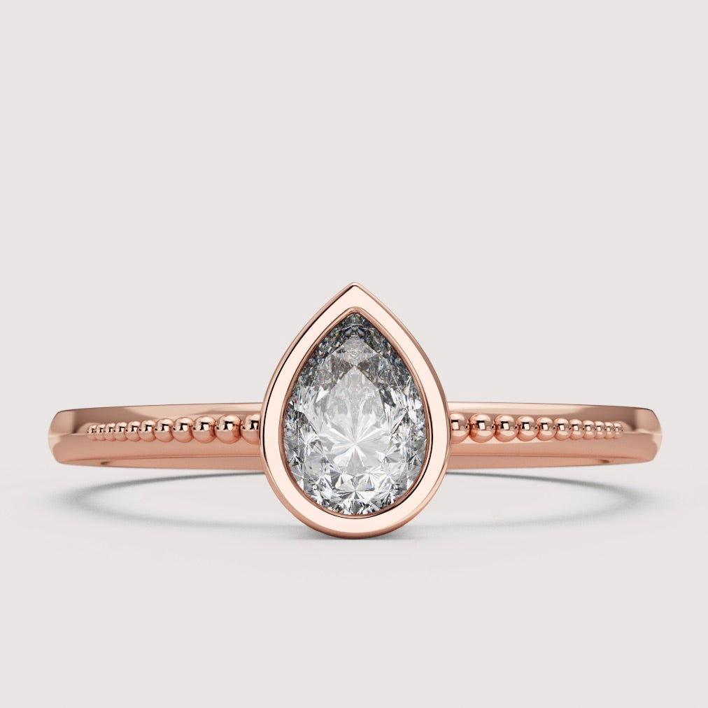 Nina - Pear Cut Bezel Set Beaded Solitaire Engagement Ring Setting