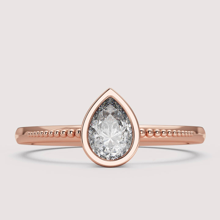 Nina - Pear Cut Bezel Set Beaded Solitaire Engagement Ring Setting
