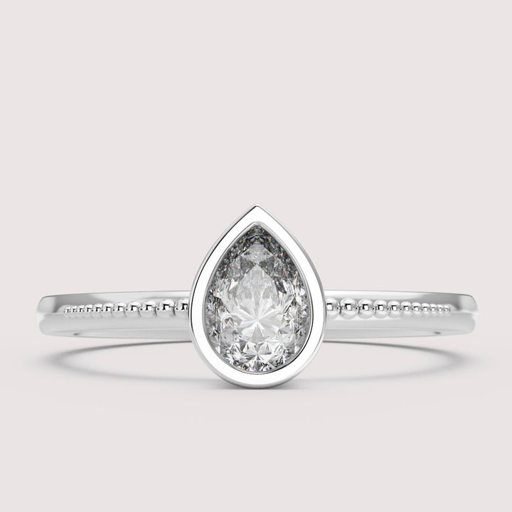 Nina - Pear Cut Bezel Set Beaded Solitaire Engagement Ring Setting