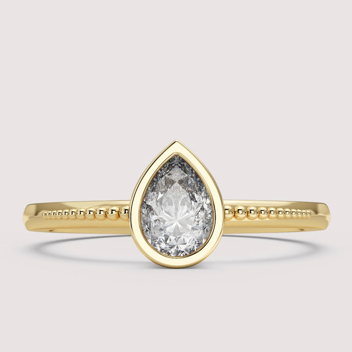 Nina - Pear Cut Bezel Set Beaded Solitaire Engagement Ring Setting