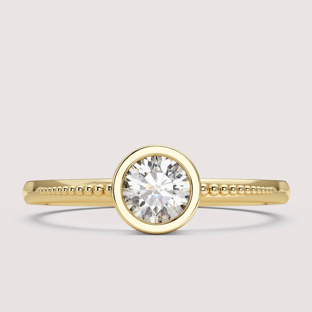 Nina - Round Brilliant Cut Bezel Set Beaded Solitaire Engagement Ring Setting