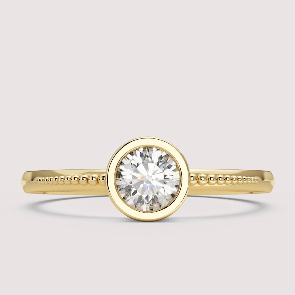 Nina - Round Brilliant Cut Bezel Set Beaded Solitaire Engagement Ring Setting