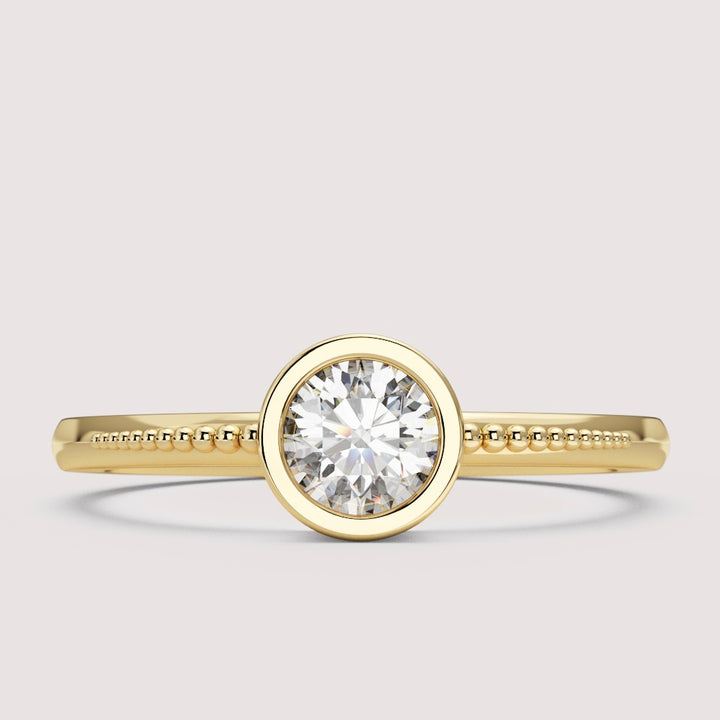 Nina - Round Brilliant Cut Bezel Set Beaded Solitaire Engagement Ring Setting