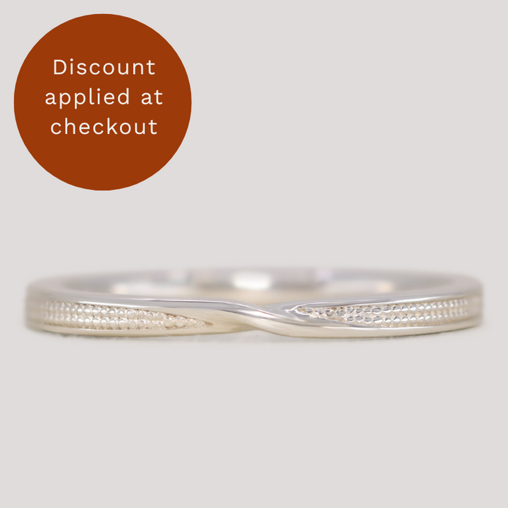 Olive - Slim Ribbon Twist Beaded Wedding Ring - Made-to-Order
