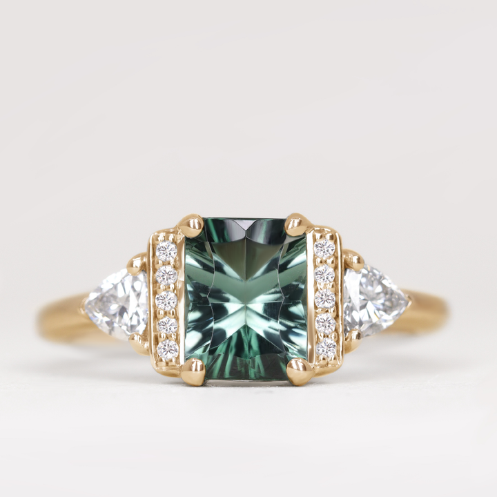 Ophelia - Green Tourmaline Art Deco Ring - Made-to-Order Engagement Rings - Made-to-Order
