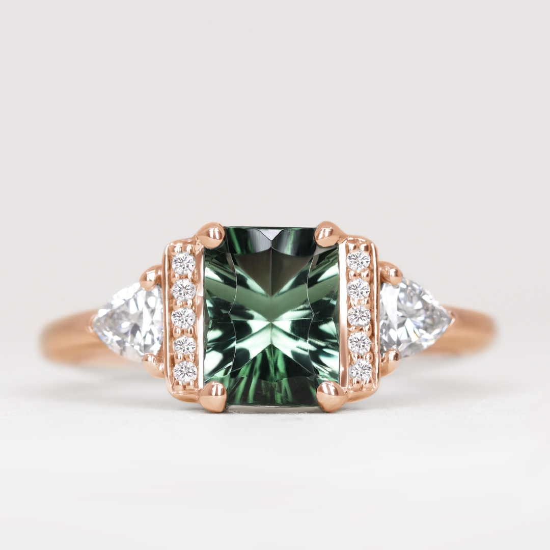 Ophelia - Green Tourmaline Art Deco Ring - Made-to-Order Engagement Rings - Made-to-Order