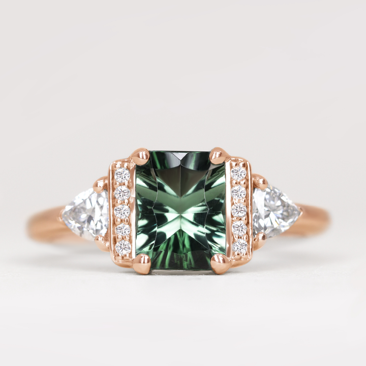 Ophelia - Green Tourmaline Art Deco Ring - Made-to-Order Engagement Rings - Made-to-Order