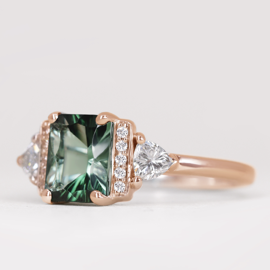 Ophelia - Green Tourmaline Art Deco Ring - Made-to-Order Engagement Rings - Made-to-Order