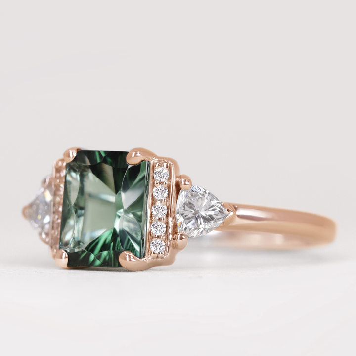 Ophelia - Green Tourmaline Art Deco Ring - Made-to-Order Engagement Rings - Made-to-Order
