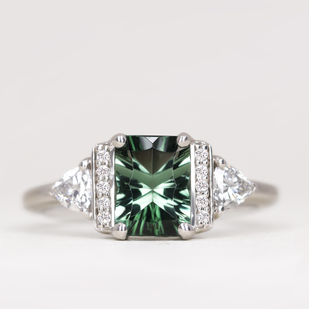 Ophelia - Green Tourmaline Art Deco Ring - Made-to-Order Engagement Rings - Made-to-Order