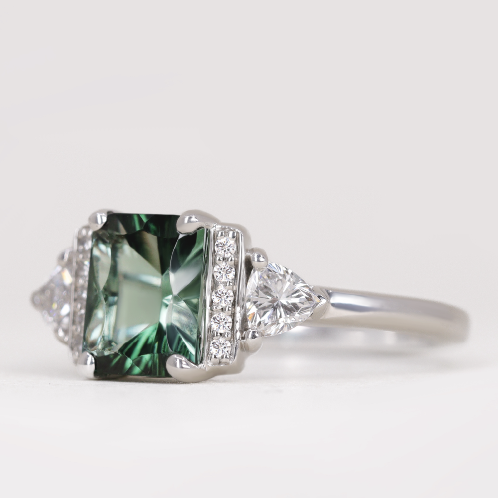 Ophelia - Green Tourmaline Art Deco Ring - Made-to-Order Engagement Rings - Made-to-Order