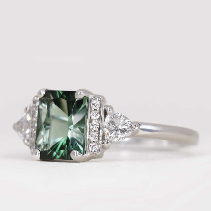 Ophelia - Green Tourmaline Art Deco Ring - Made-to-Order Engagement Rings - Made-to-Order