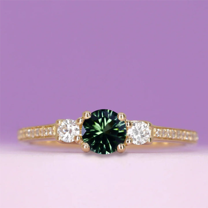 Callie - Round Brilliant Cut Gemstone Trilogy Engagement Ring