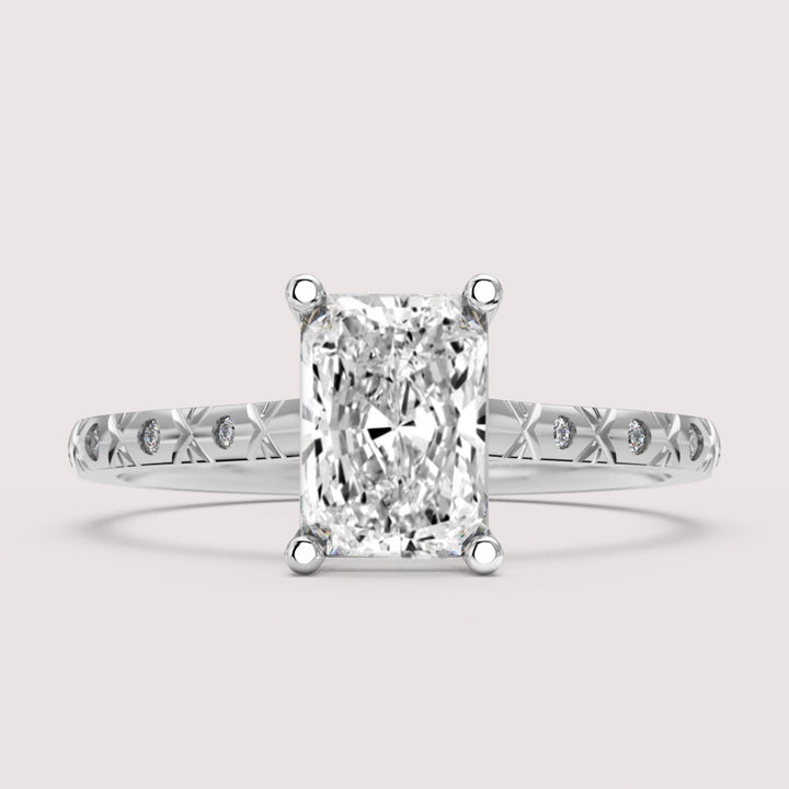 Penelope - Radiant Cut Patterned Band Solitaire Engagement Ring Setting
