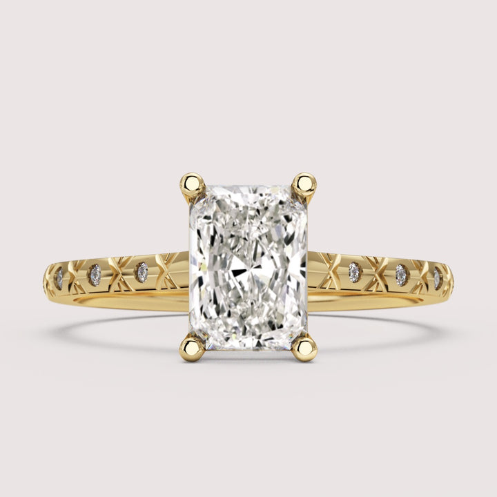 Penelope - Radiant Cut Patterned Band Solitaire Engagement Ring Setting