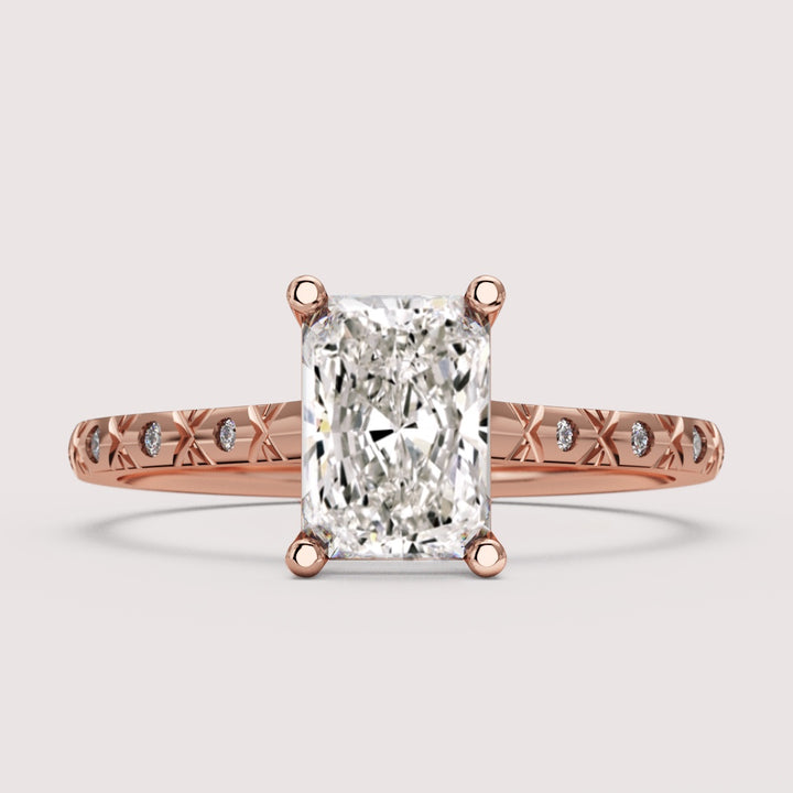 Penelope - Radiant Cut Patterned Band Solitaire Engagement Ring Setting